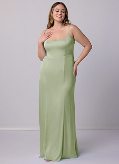 Barbie ♥ Azazie Robes de demoiselle d'honneur Robe Sirène en Satin extensible Arc Vert Sauge image8