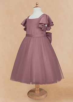 Azazie Kaeya Flower Girl Dresses Vintage Mauve A-Line Bow Tulle Dress image7