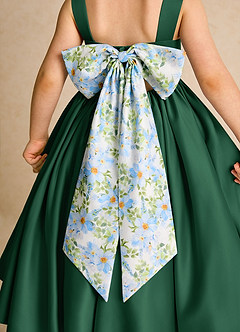 Azazie Doodlebug Blumenmädchenkleider A-Linie Schleifen Matte Satin Kleid Dunkelgrün image5