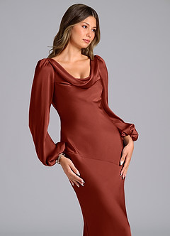 Azazie Rylina Bridesmaid Dresses Terracotta Mermaid Long Sleeve Stretch Satin Dress image6
