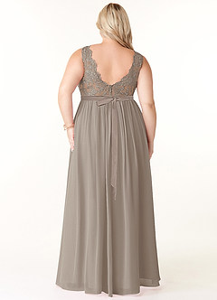 Azazie Elly Bridesmaid Dresses Taupe A-Line Lace Scoop Neck Chiffon Dress image8