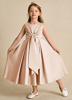Azazie Lady Flower Girl Dresses English Rose A-Line Pleated Matte Satin Dress image1