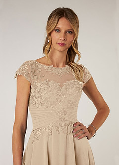 Azazie Shonda At-home Try On Dresses Champagne Lace Chiffon Dress image6