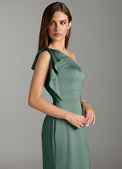 Azazie Rinna Bridesmaid Dresses Eucalyptus Mermaid Ruched Stretch Satin Dress image5