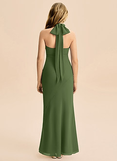 Azazie Velli Junior Meerjungfrau-Linie Hoher Kragen Chiffon Kleid Olivgrün image2