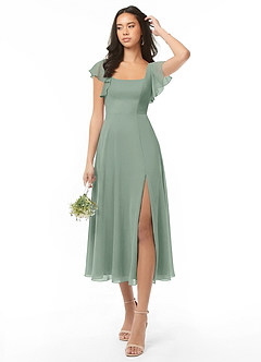 Azazie Bondi Bridesmaid Dresses Silver Sage A-Line Ruched Chiffon Dress image1