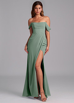 Azazie Johana Jurken voor bruidsmeisjes Converteerbaar Jurk van Chiffon met Zeemeermin Off the Shoulder Zilveren Salie image3