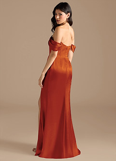 Azazie Lynden Bridesmaid Dresses Paprika Sheath Off the Shoulder Metallic Satin Convertible Dress image3