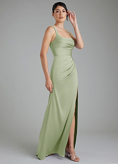 Azazie Sierra Brautjungfernkleider A-Linie Korsett Stretch-Satin Kleid Staubiger Salbeigrün image4
