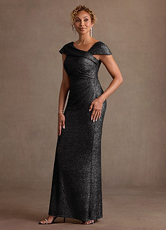 Azazie Carmelita vestidos de madre de la novia Vestido Negro de Punto metalizado de Corte Recto con Plisado image3