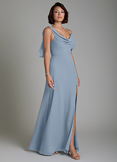 Azazie Jayden Kleider zum Anprobieren zu Hause A-Linie Seitliche Cut-Outs Chiffon Kleid Staubblau image5