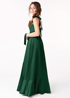 Azazie Barbara Junior Dark Green A-Line Bow Stretch Satin Dress image2