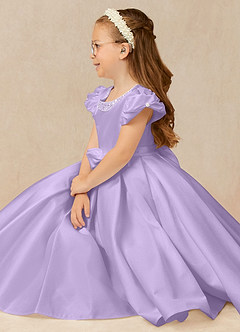 Azazie Jewel Flower Girl Dresses Lilac Ball-Gown Pleated Matte Satin Dress image3