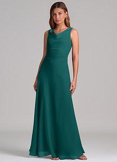 Azazie Nerine Brudtärnklänningar Klä av A-Linje i Chiffong Plisserad Påfågelblå image3