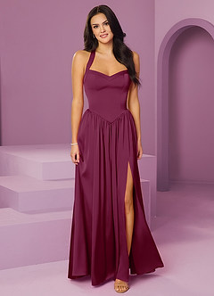 Barbie ♥ Azazie Bridesmaid Dresses Mulberry A-Line with Pockets Stretch Satin Dress image1