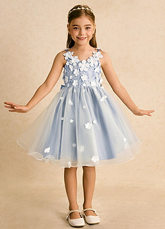 Azazie Junebug vestidos de niña de las flores Vestido de Marfil Hielo de Tul de Princesa con Encaje image3