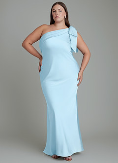 Azazie Yuanna Jurken voor bruidsmeisjes Jurk van Stretch Satijn met Zeemeermin One-shoulder Hemelsblauw image8