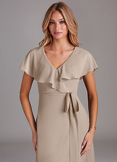 Azazie Lainey Bridesmaid Dresses Taupe A-Line with Pockets Chiffon Dress image6