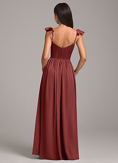 Azazie Denisse Robes de demoiselle d'honneur Robe Trapèze en Satin extensible Drapé Terracotta image2