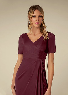 Azazie Bessie Mother of the Bride Dresses Cabernet A-Line Pleated Mesh Dress image6