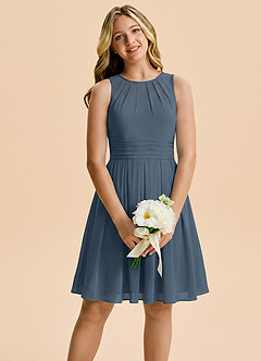 Azazie Bibiane Junior Neptune A-Line Pleated Chiffon Dress image1