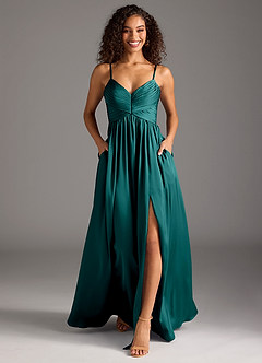 Azazie Alia Robes de demoiselle d'honneur Robe Trapèze en Satin extensible Plissée Paon image5