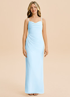 Azazie Mai Junior Sky Blue Sheath Pleated Chiffon Dress image3