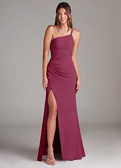 Azazie Eren Jurken voor bruidsmeisjes Jurk van Chiffon met Kolom One-Shoulder Moerbei image3