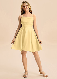 Azazie Miko Junior Butter A-Line Pleated Stretch Satin Dress image5