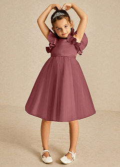 Azazie Kaeya Robe Demoiselle D'honneur Fillette Robe Trapèze en Tulle Arc Améthyste image3