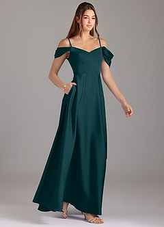 Azazie Marley Bridesmaid Dresses Pine A-Line Off the Shoulder Stretch Satin Convertible Dress image4