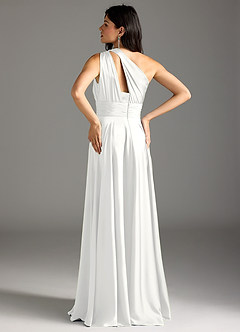 Azazie Charlize Bridesmaid Dresses White A-Line One Shoulder Stretch Satin Dress image14
