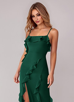 Azazie Malia Abiti da Damigella Abito Tubino in Chiffon Increspato Smeraldo image2