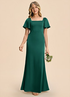 Azazie Chace Junior Emerald Sheath Stretch Satin Dress image1