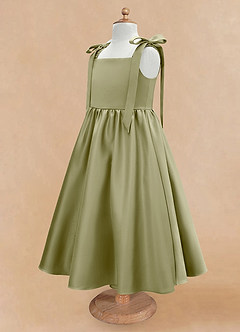 Azazie Chelsie Flower Girl Dresses Moss Green A-Line Bow Matte Satin Dress image7