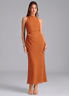 Azazie Evadne 신부 들러리 드레스 쉬스 주름진 쉬폰 발목 길이 드레스 image3