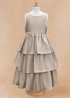 Azazie Margie Flower Girl Dresses Frost A-Line Bow Stretch Satin Dress image4