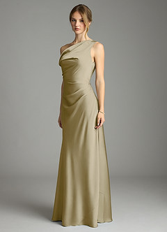 Azazie Emerson Bridesmaid Dresses Moss Green Mermaid Off the Shoulder Stretch Satin Dress image4