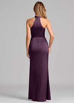 Azazie Karlotta Vestidos de damas de honor Vestido de Ciruela de Satén Elástico de Corte Recto con Plisado image2