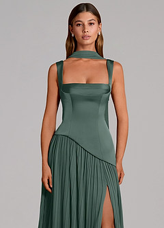 Azazie Stephanie Vestidos de damas de honor Vestido de Musgo Marino de Satén Elástico de Corte en A con Plisado image6