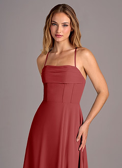 Azazie Carolyn Bridesmaid Dresses Rust A-Line Pleated Chiffon Dress image2