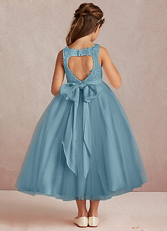 Azazie Calla Flower Girl Dresses Moody Blue Ball-Gown Lace Tulle Dress image3