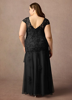 Azazie Romy Mother of the Bride Dresses Black Mermaid V-Neck Sequins Tulle Dress image8