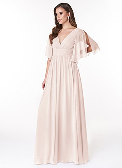 Azazie Temeka Robes de demoiselle d'honneur Robe Trapèze en Mousseline de soie Rayé Rose Pétale image3