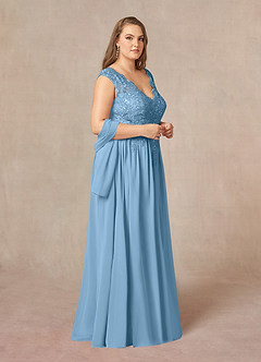 Azazie Amethyst Mère de la mariée Robes Robe Trapèze en Mousseline de soie Paillettes col V Acier Bleuté image11