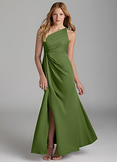 Azazie Mika Junior Juniper A-Line Pleated Stretch Satin Dress image1