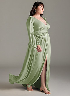 Azazie Norah Robes de demoiselle d'honneur Robe Trapèze en Satin extensible Vert Sauge image10