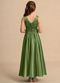 Azazie Ducky Girls Formal Flower Girl Dresses Juniper A-Line Pleated Stretch Satin Dress image2
