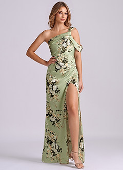 Azazie Wynter Bridesmaid Dresses Floral Vines Sheath One Shoulder Stretch Satin Dress image4