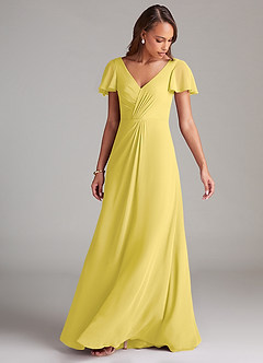 Azazie Soren Bridesmaid Dresses Canary A-Line Ruched Chiffon Dress image9